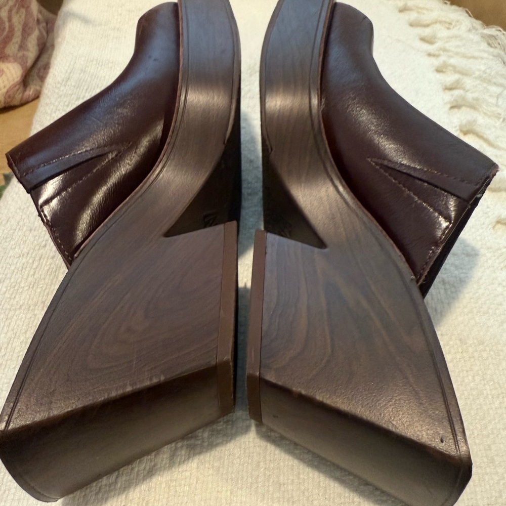 Zara Brown Leather Squared Toe Clogs - Picture 3 of 10